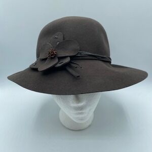John Callanan Legacy Women's Wool Felt Hat Dark Brown Flower Accent One Size